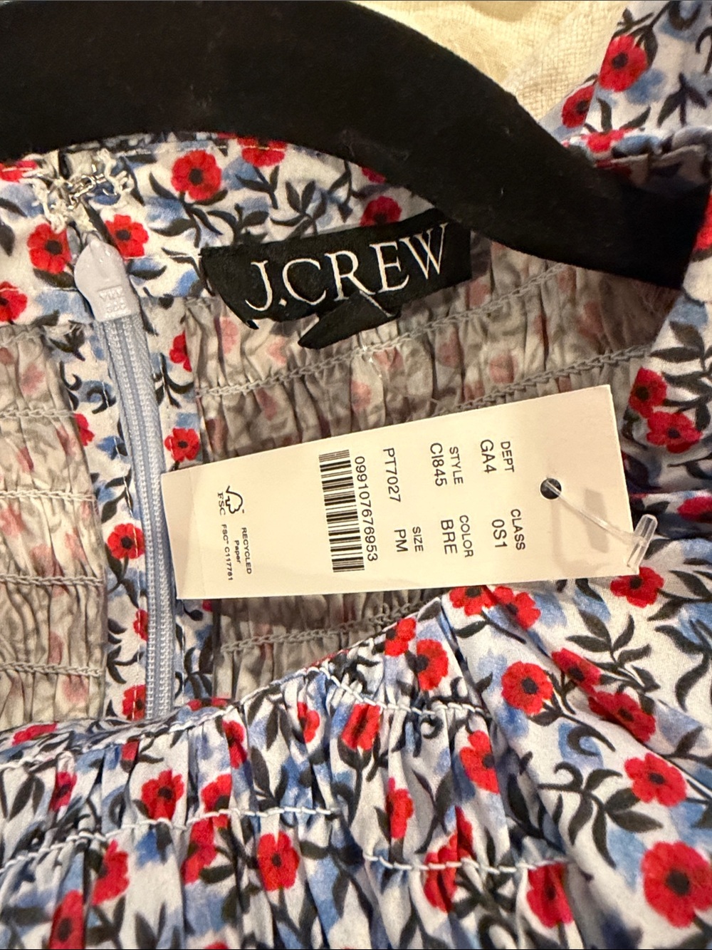 J. Crew Red and Blue Floral Midi Dress with Puff Sleeves - Picture 6 of 6